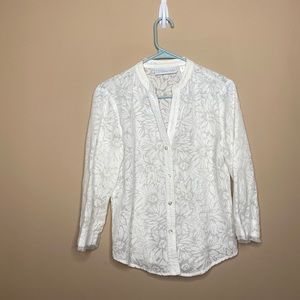 White button up Flowery Blouse